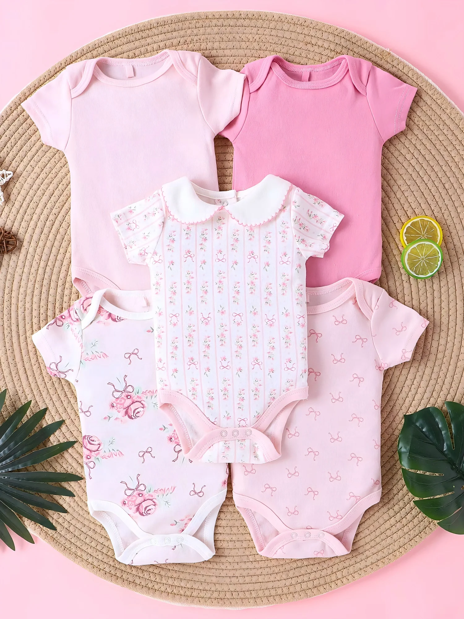 Mädchenkleidung 5-teilig Baby Mädchen Strampler Sommer Baumwollstoff Kurzarm-Overall Neugeborenen-Babykleidung 0-9 Monate – Detail 1