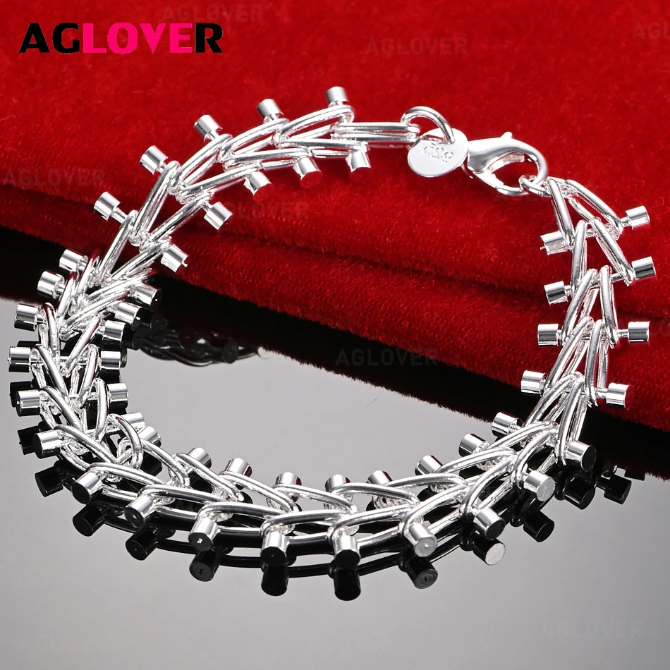 

AGLOVER 925 Sterling Silver Double Row Beaded Chain Bracelet Charming Fashion Holiday Gift Jewelry