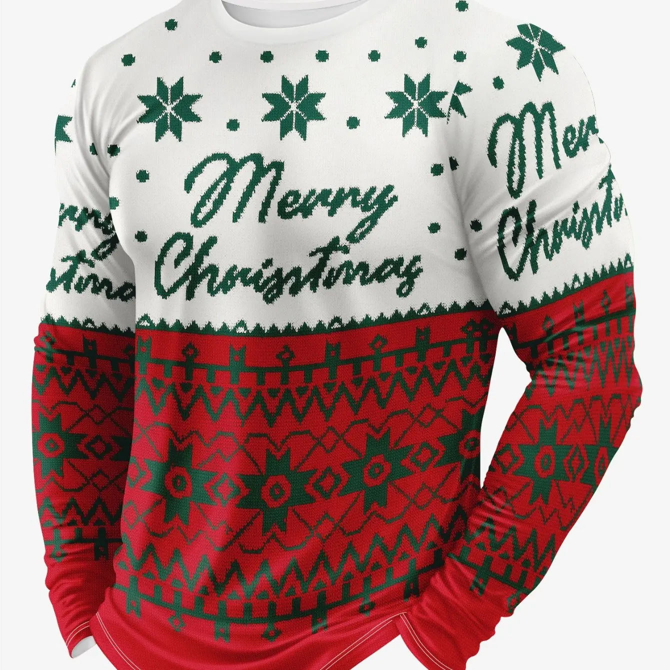 

Merry Christmas Letter Print Men's T-shirt 3D X'mas Element Pattern Crew Neck Long Sleeve Tees Funny New Tear Party Men Clothing