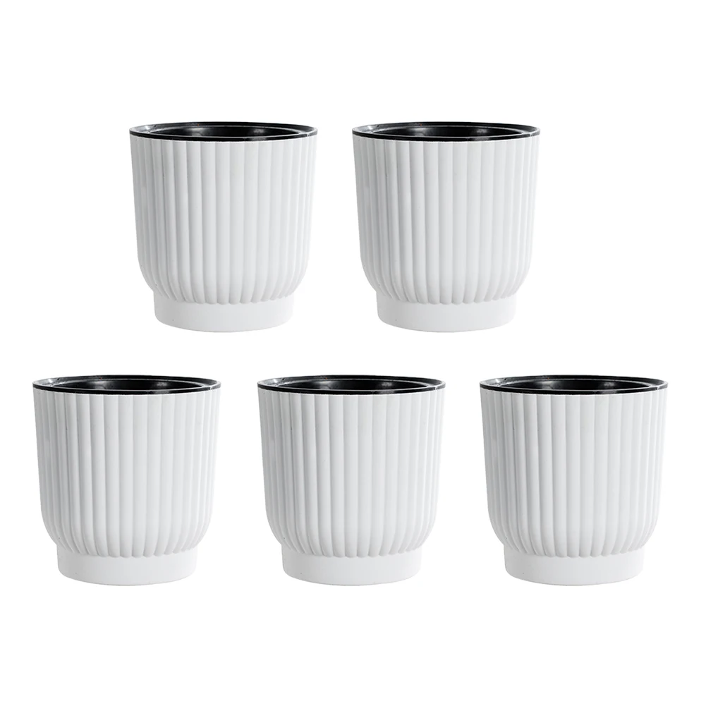 5pcs Self-Watering Flowerpot with Cotton Rope System for Indoor Plants Resin Plastic with Dual-Layer Water Reservoir