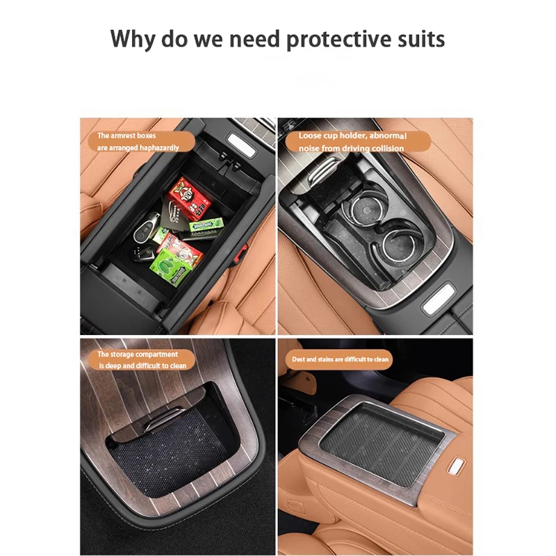 For Mercedes-Benz E-Class W214 E300L E260L 2024 2025 2026 Silicone Center Console Cup Holder Storage Box Armrest Tray Organizer