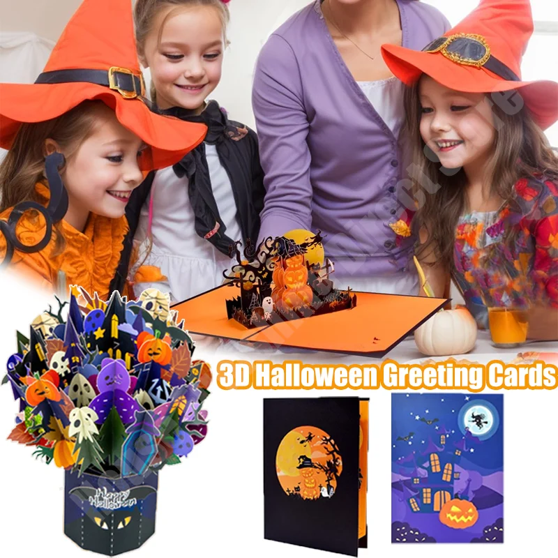 

1PC Pop Up Halloween Card 3D Design with Spooky Pumpkin Skull Tree Scary Greeting Cards for Kids Holiday Gift Cardstock Paper