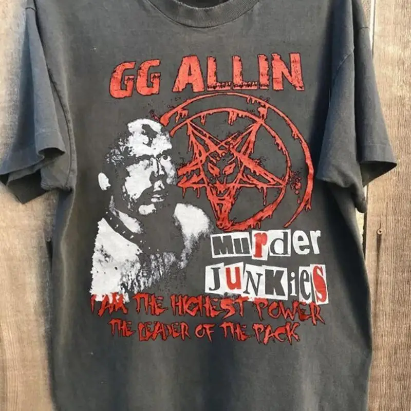 GG Allin Murder Junkies rock band short sleeve charcoal color shirt KV27524