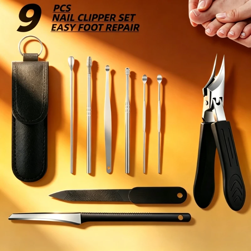 1/9-teiliges Maniküre-Pediküre-Werkzeugset, Edelstahl-Nagelknipser-Set, Multifunktionale Nagelpflegewerkzeuge für Zuhause & Salon