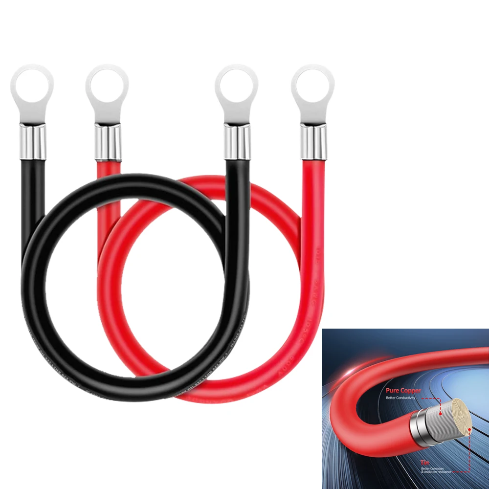 6AWG elektrische Batterie-Wechselrichterkabel, Silikon verzinnter Kupferdraht, M8 Solarstrom-Verbindungskabel für Wechselrichter, Auto, Boot