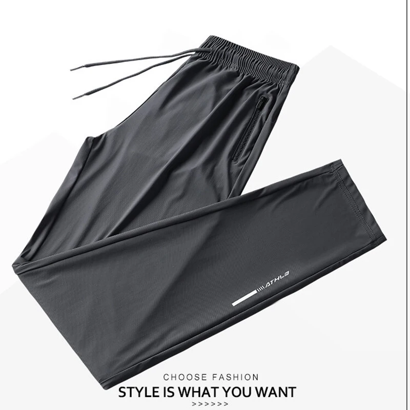 Ice Silk Long Pants for Men's Summer Quick Drying Loose Straight Leg Pants Elasticity Sports Leggings Casual Pants Men's Pants