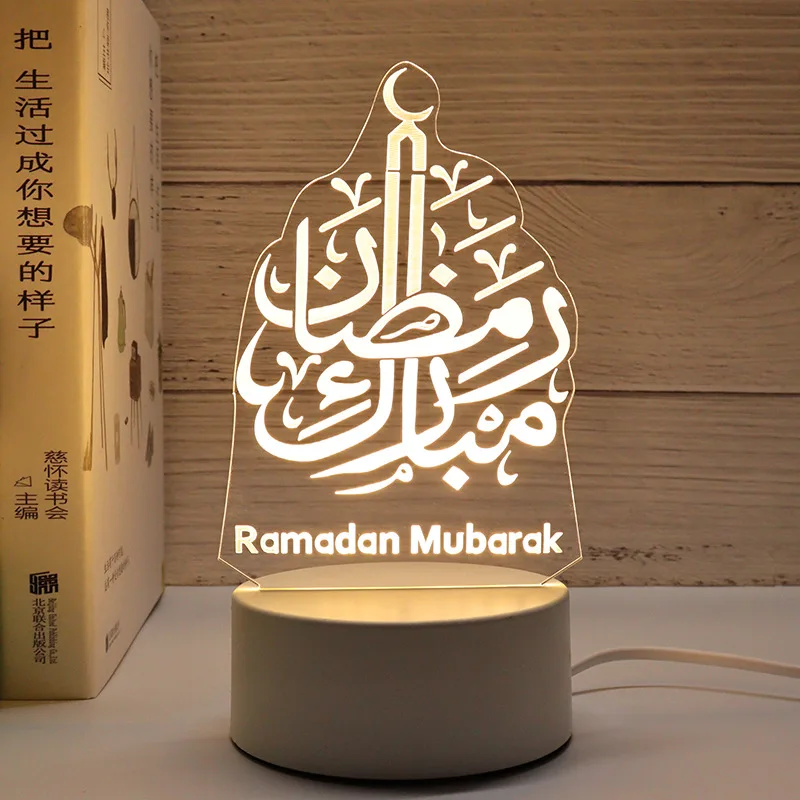 3D Moon Castle Acrylic LED Night Light Eid Mubarak Festival Ornaments Islamic Muslim Party Supplies 2024 Ramadan Home Decoration