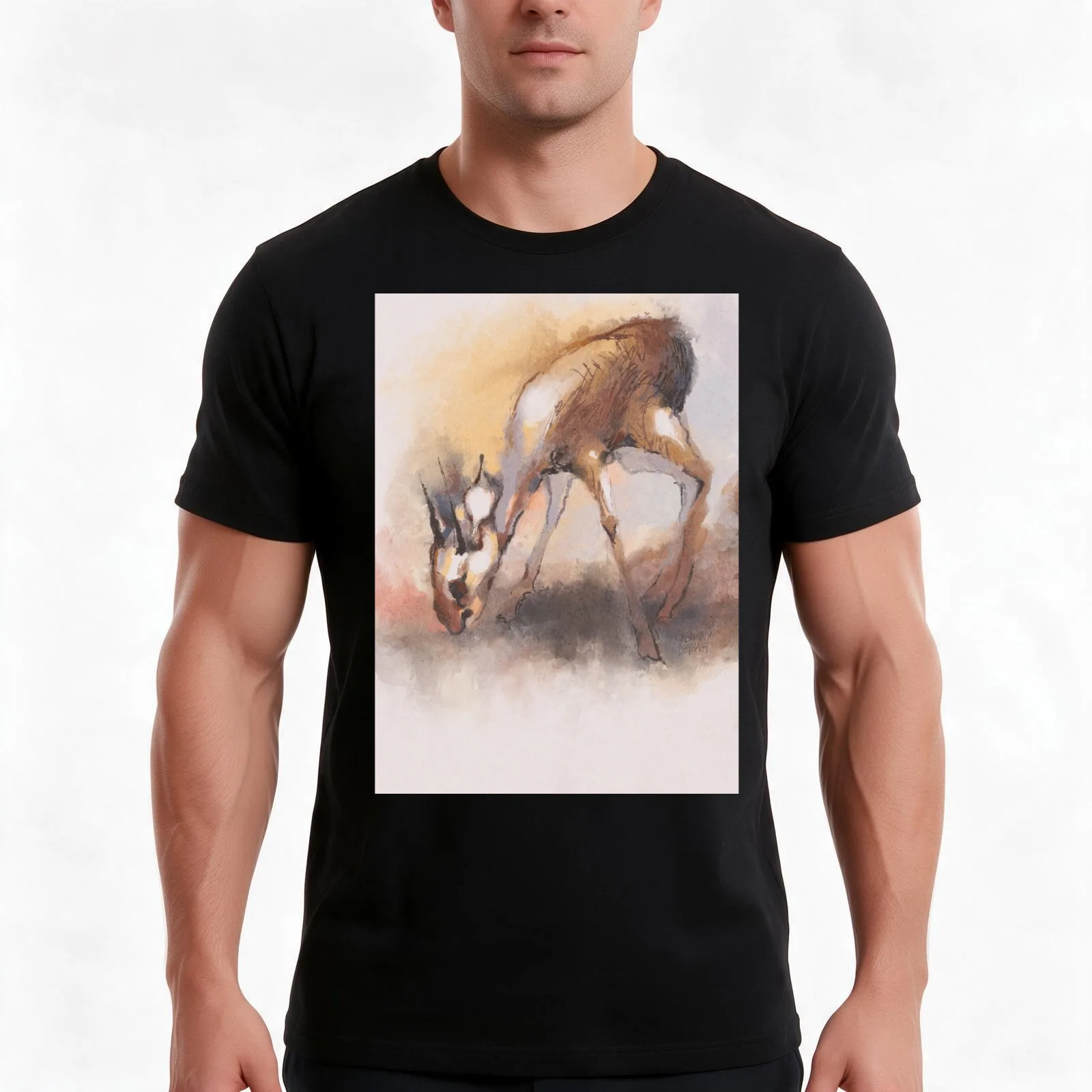 Mouse Deer T-Shirt, Summer Casual Cotton Tee, Oversized Streetwear Tops, Vintage Graphic Print, Loose Fit Short Sleeve