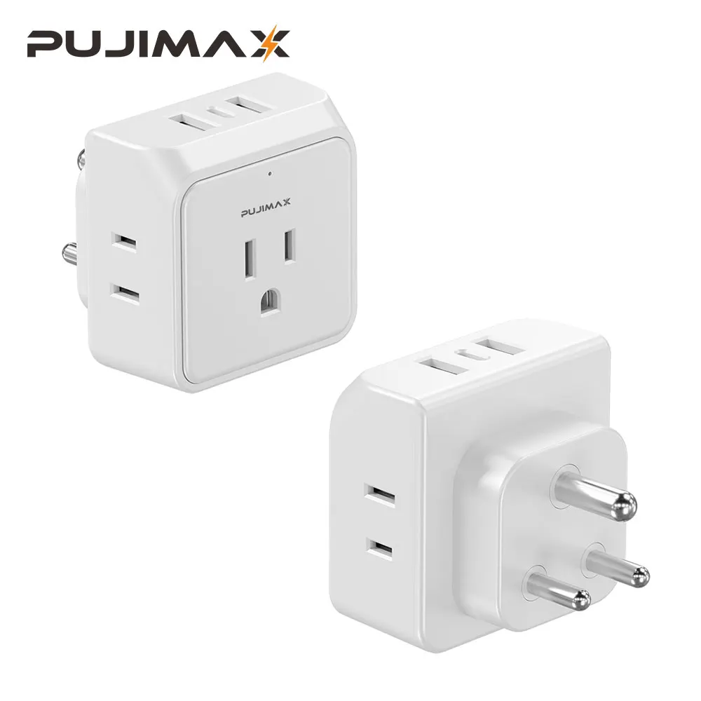 PUJIMAX US To India Power Adapter Travel Plug Adapter With 3 USB & 3 Sockets Outlet Charger Adaptor For Bangladesh Maldives Nepa