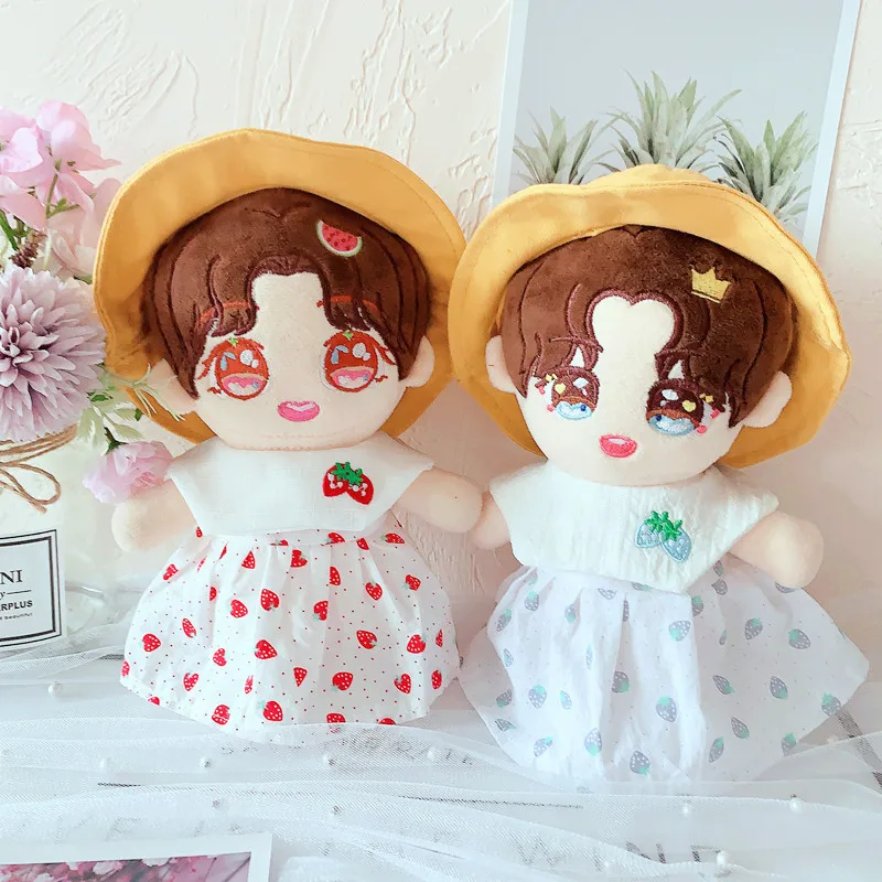 

20cm Kawaii Idol Doll Clothes Cute Delicate Strawberry Dress Yellow Hat Set Plush Idol Doll Clothes Accessories Toys