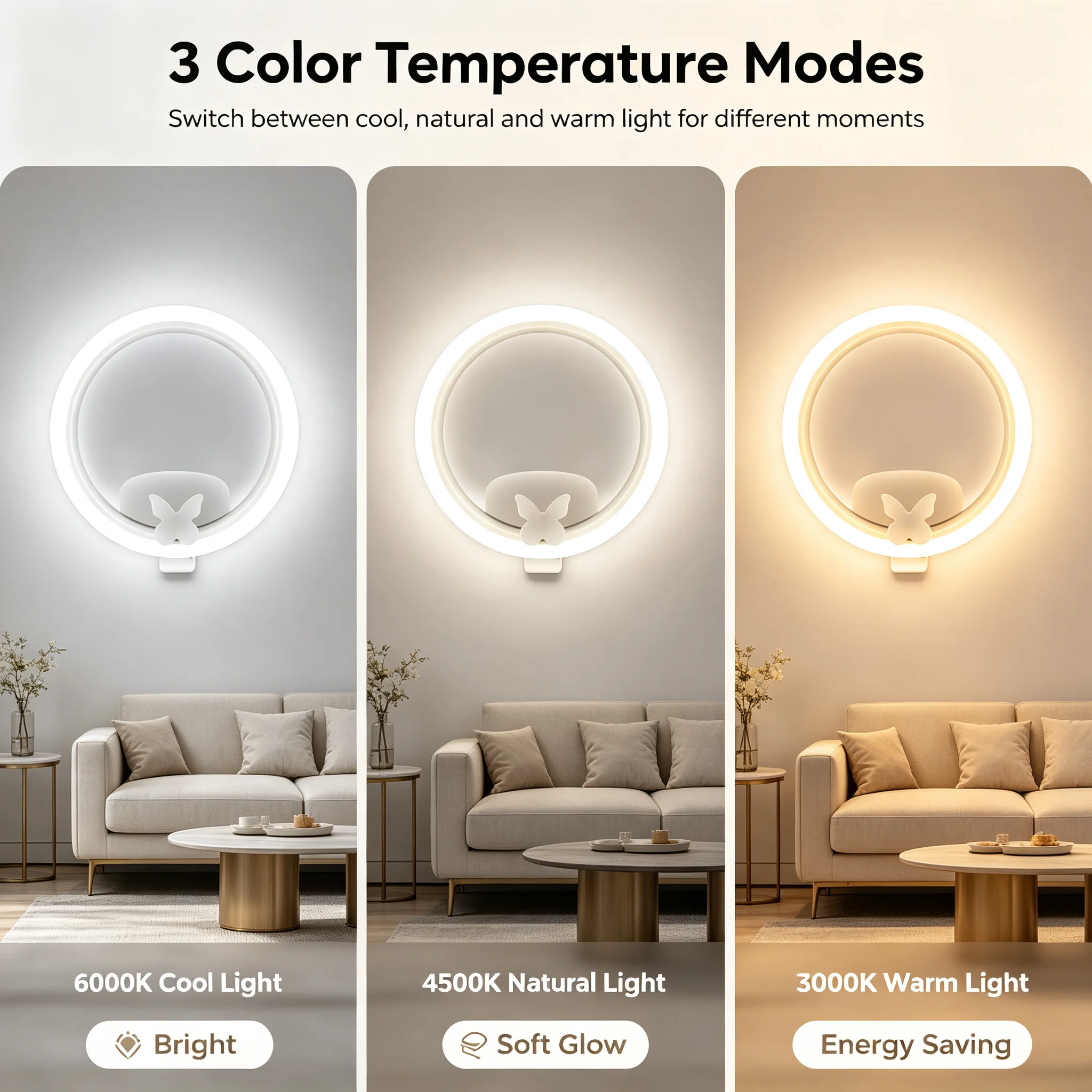 Modern round LED Wall Lamp - Energy Saving Super Bright Acrylic Light with 3 Color Modes for Bedroom Living Room Aisle