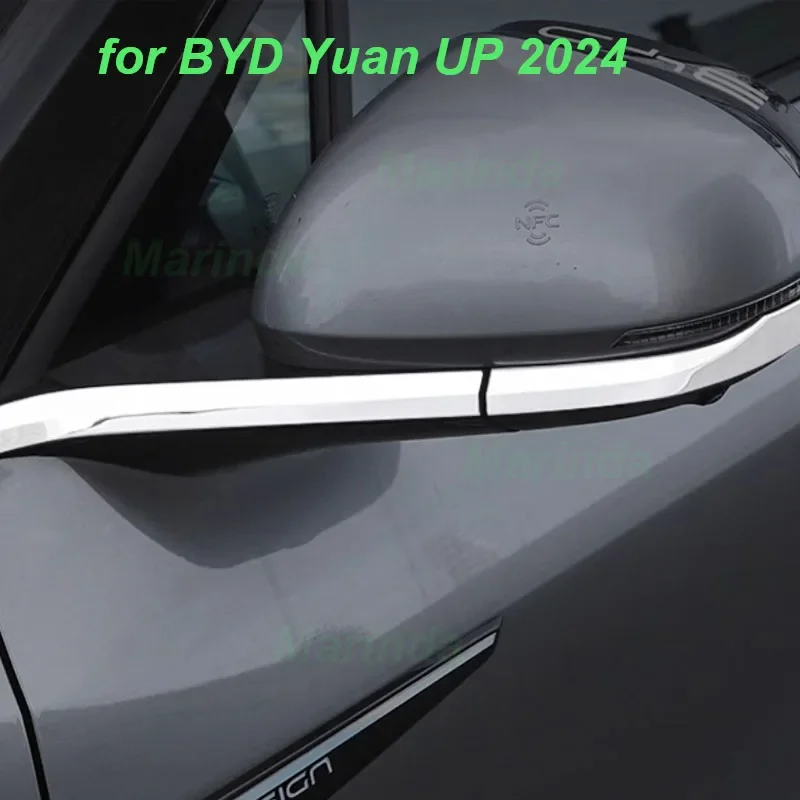 for BYD Yuan UP 2024 Car Rearview Mirror Glitter Rearview Decorative Trim Stianless Steel Bumper Strip Exterior Accessories