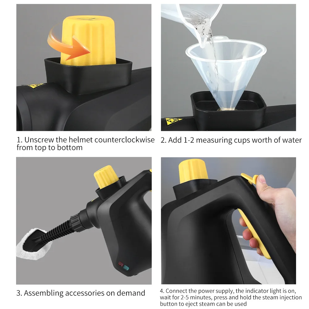 Ручной высокотемпературный пароочиститель с распылителем высокого давления с 9 аксессуарами, подходящим для спален, кухонь и автомобилей