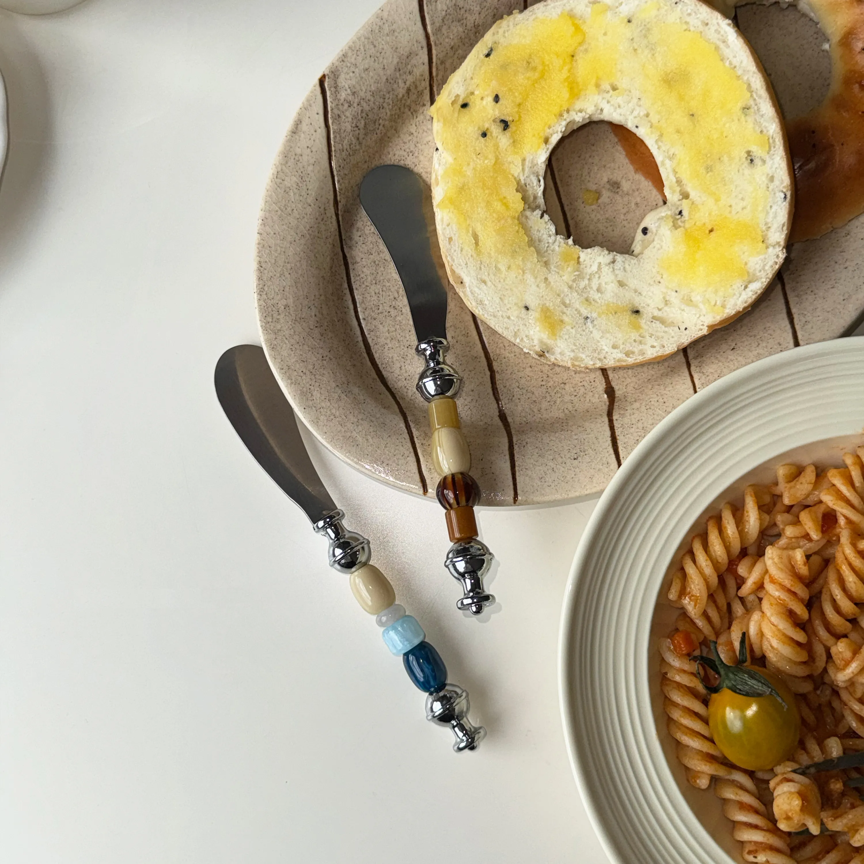 Luxurious Colored Beads Stainless Steel Fork, Butter Knife Tableware,Western Luxury Dinner Set Mirror Elegant Knife Fork Spoon view 2