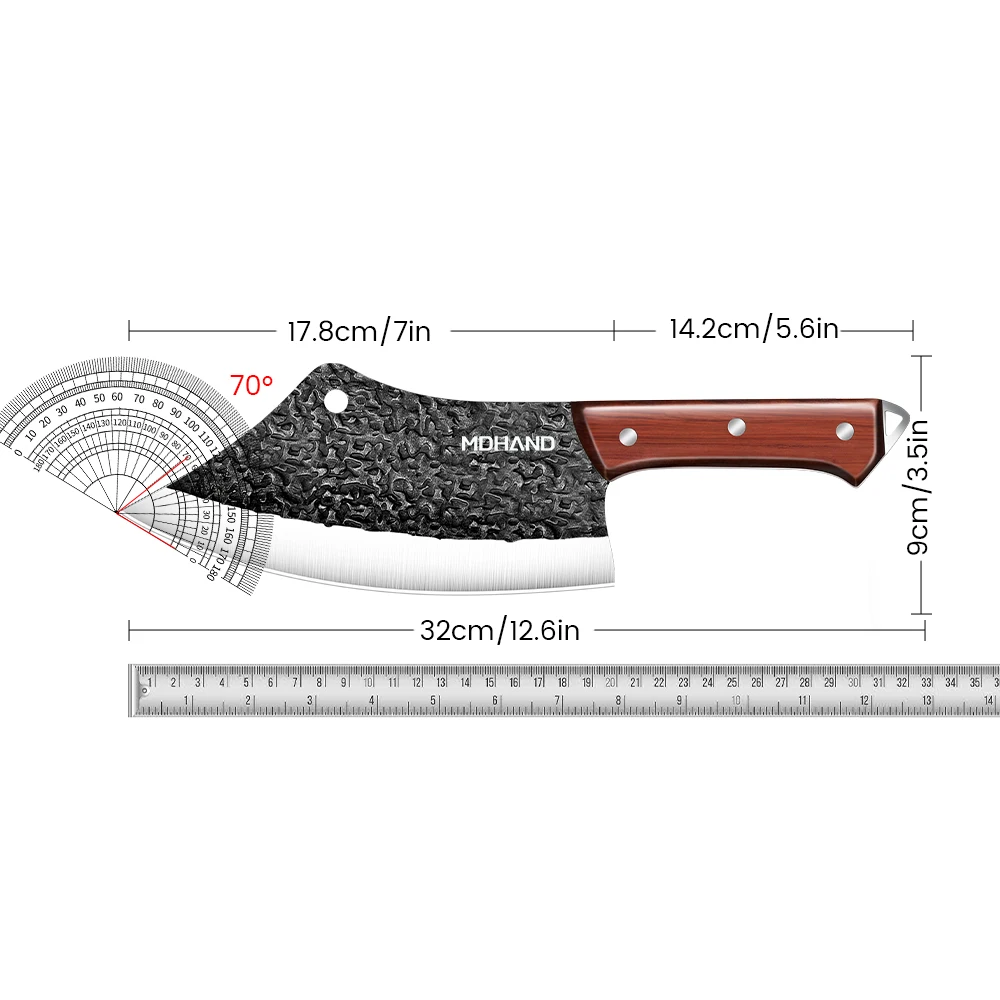 سكاكين الشيف المطروقة من MDHAND سكين المطبخ عالي الكربون من الفولاذ لتقطيع اللحوم والخضروات وتقطيع الساطور للمطبخ مع هدية #3