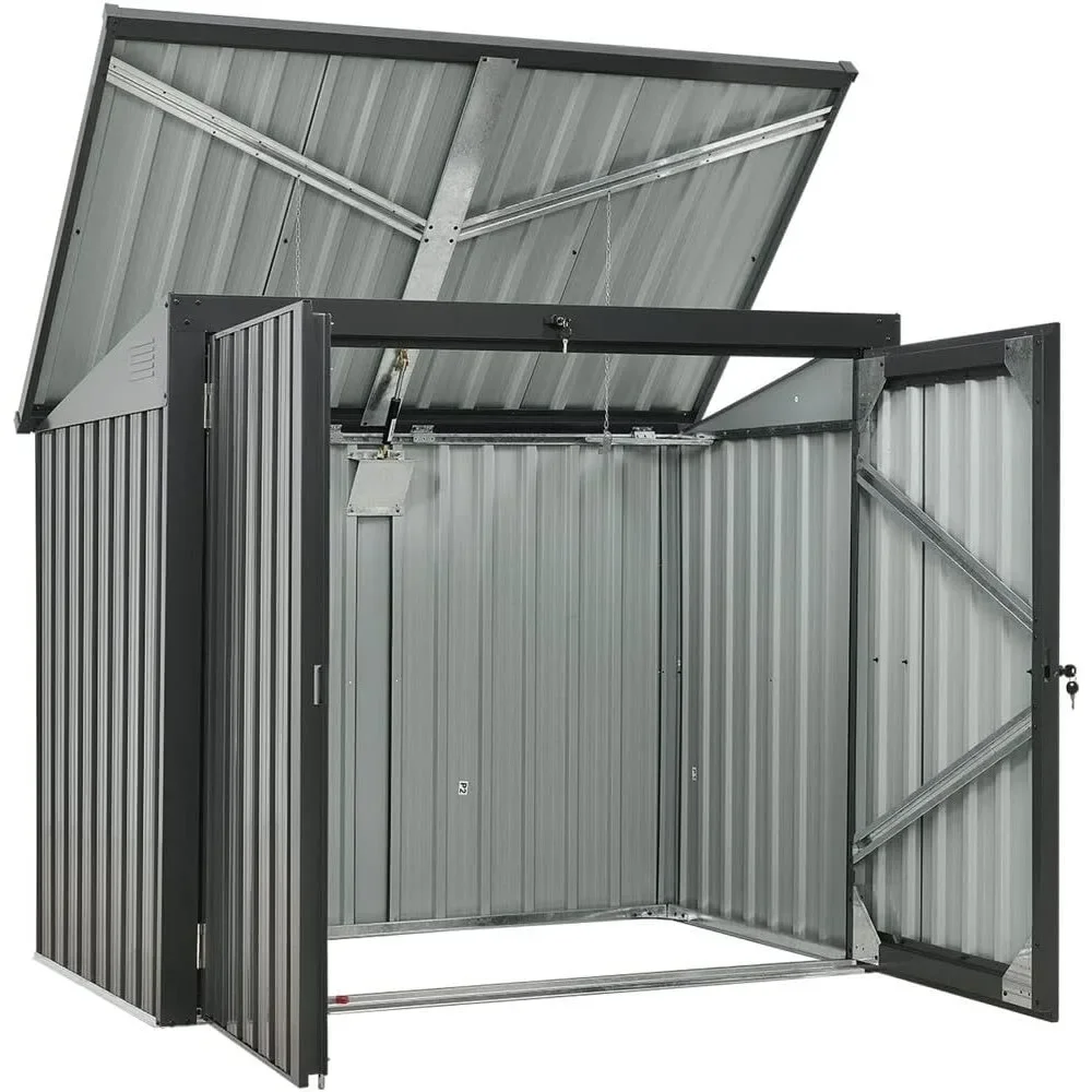 

Outdoor Storage Shed for Trash and Recyclables, Pent Roof, Galvanized Steel, 2-Point Locking System, Stores 2 Trash Cans Sheds