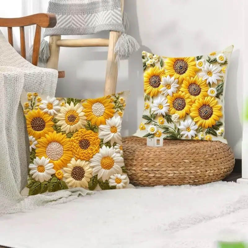 1pcs 45cm 3D Sunflowers Cushion Pillow Cover Elegant Home Sofa Decoration Cushions Cover Pillowcase