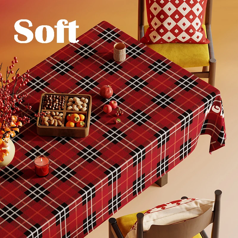 Red Tablecloth Modern Simplicity Style Rectangle Shape Dustproof Non-slip Polyester Fiber Floor Mat for Dining Table Coffee T...