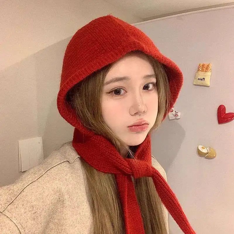 Knitted Beanies Cap Winter Warm Balaclava Hat Unisex Collar Scarf Hooded Cold-proof Ski Cap Men And Women Winter Warm Cotton Hat