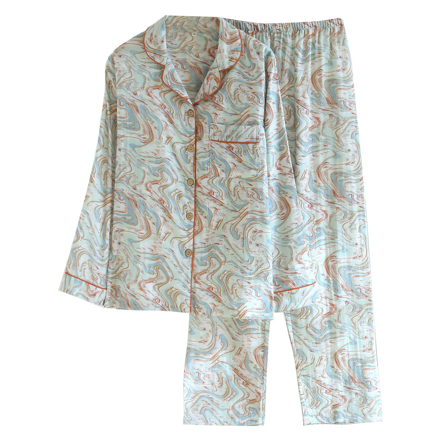 

Комплект из двух предметов: женская домашняя одежда для весны и осени, хлопковый костюм с длинными рукавами и брюками, женская пижама для сна