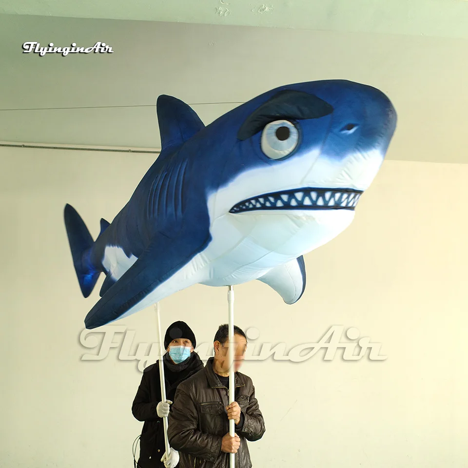 

Parade Performance Walking Inflatable Sea Animal Mascot Big Shark Puppet 3.5m Hand Holding Blow Up Shark For Outdoor Show