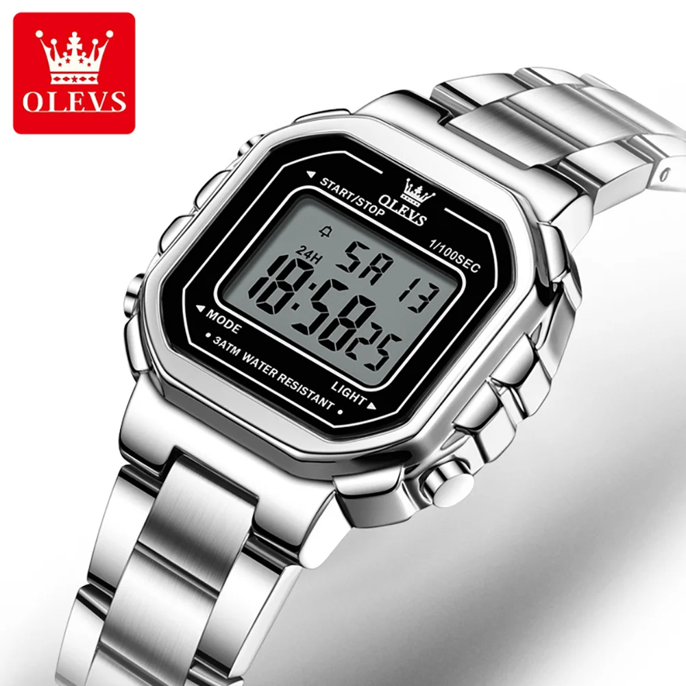 OLEVS Brand Original Square Quartz Watch Waterproof Super Luminous Watch Electronic Display Stopwatch Reloj 1111