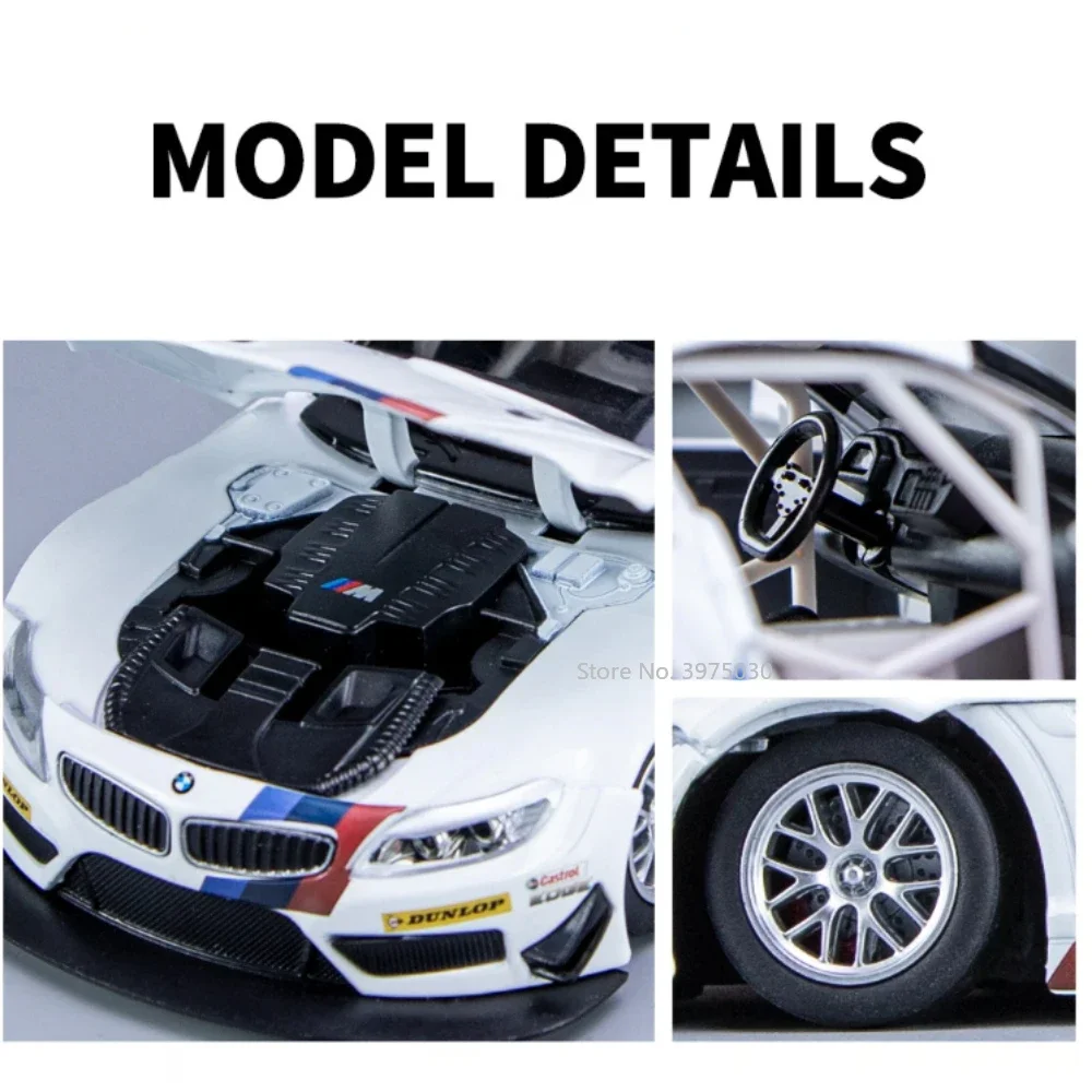 1/24 BMW Z4 GT3 Alloy Model Racing Car Toy Diecast Simulation Sports Car with Sound Light Scale Toys for Children Birthday Gifts