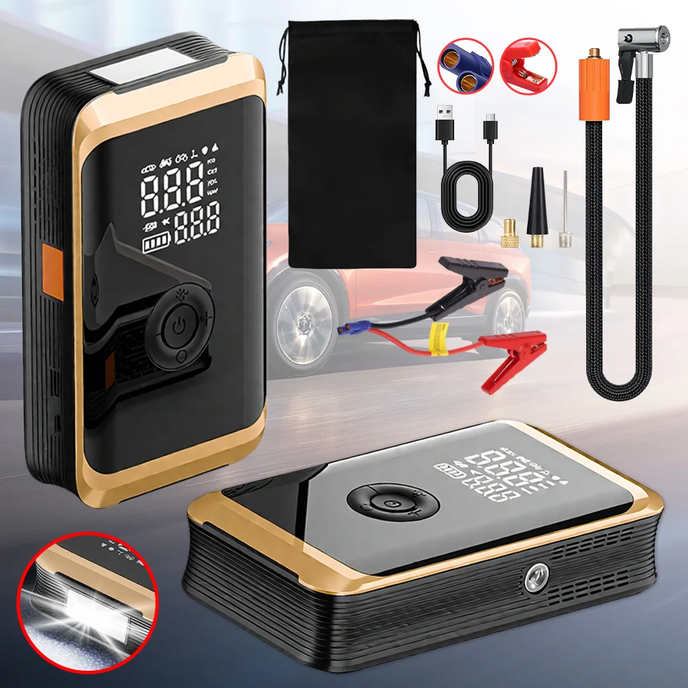

Portable 2‑in‑1 Car Battery Booster Built-in Air Pump 6000mAh LED Digital Tire Inflator Type‑C FastCharge Outdoor Emergency Tool