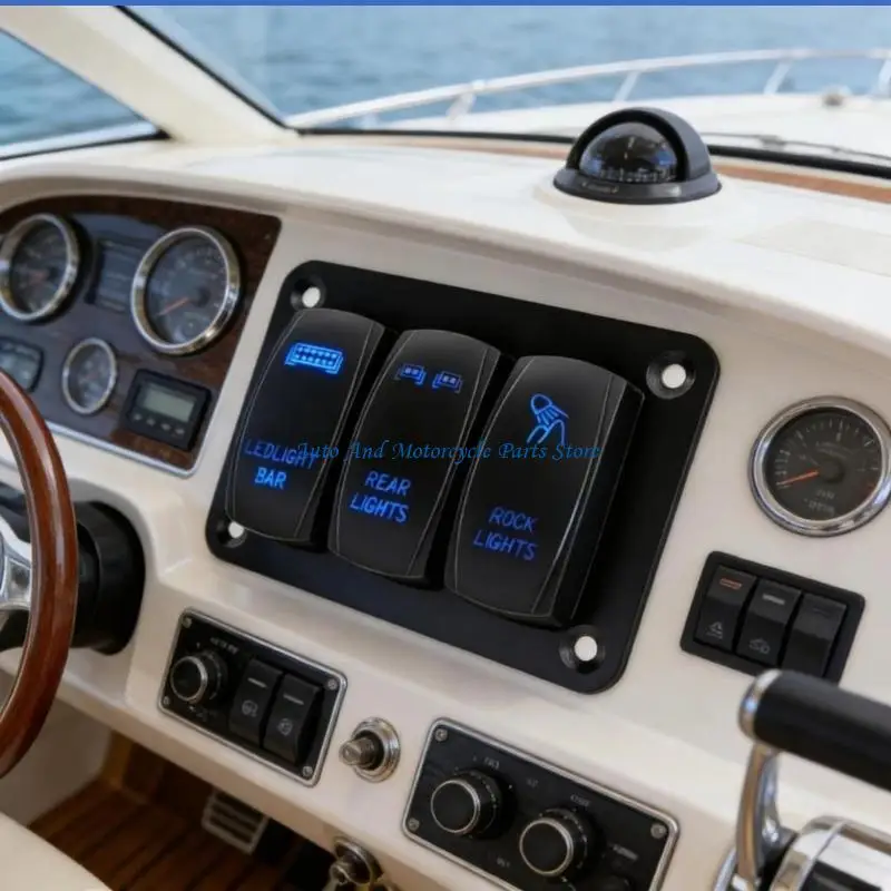 P9FD 12V 24V 2/3 Gang Rocker Switches Panel With Backlit Indicators Marine Grade ABS Construction Toggle Switches Panel