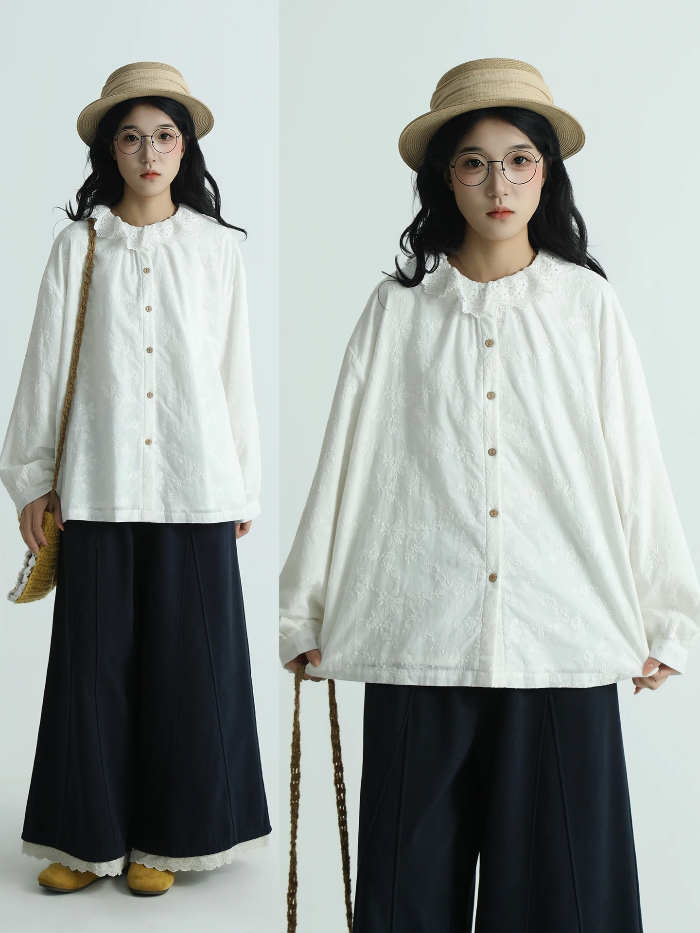 

Fce Lined Doll Collar irt Women's Winter Faion Embroidered Floral All-Match Design Sense Top Warm Cotton Commute Sle