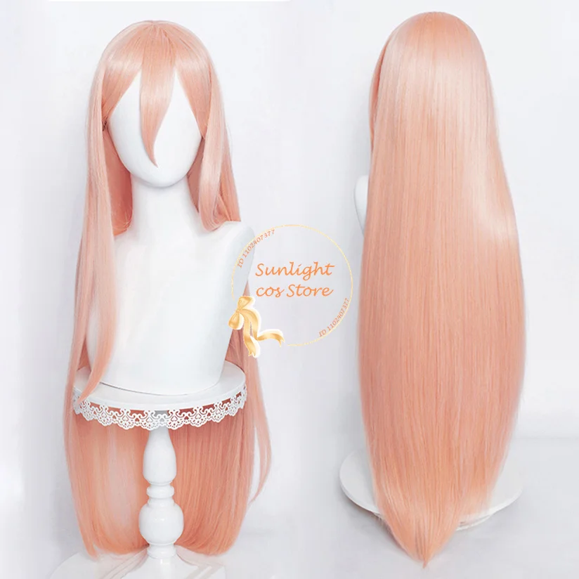 Peruca de Cosplay Anime Power com boné, cabelo sintético resistente ao calor, laranja e rosa retos, adereços de RPG de Halloween, 100cm