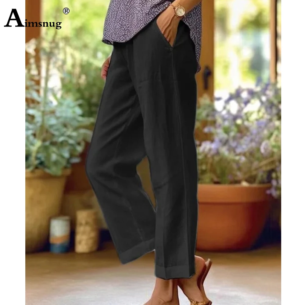 Plus Size 5xl Women High Waist Casual Linen Trousers Female Straight Pants Girls Streetwear 2023 Autumn Solid Basic Pants White