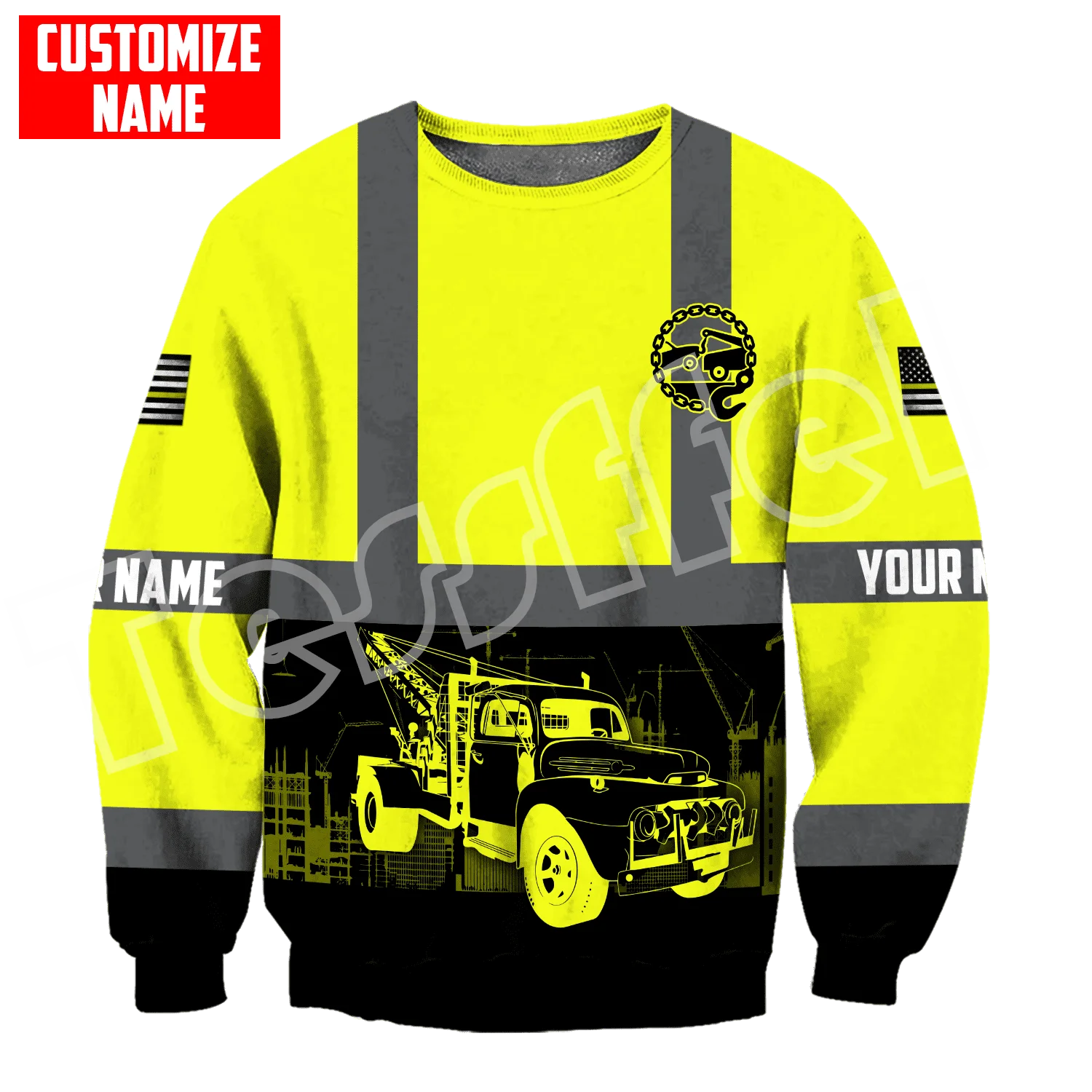 Tessanut Pakaian Olahraga Tato Retro Pekerja Driver Trucker Nama Kustom 3DPrint Pria/Wanita Lengan Panjang Hoodie Lucu Kasual V