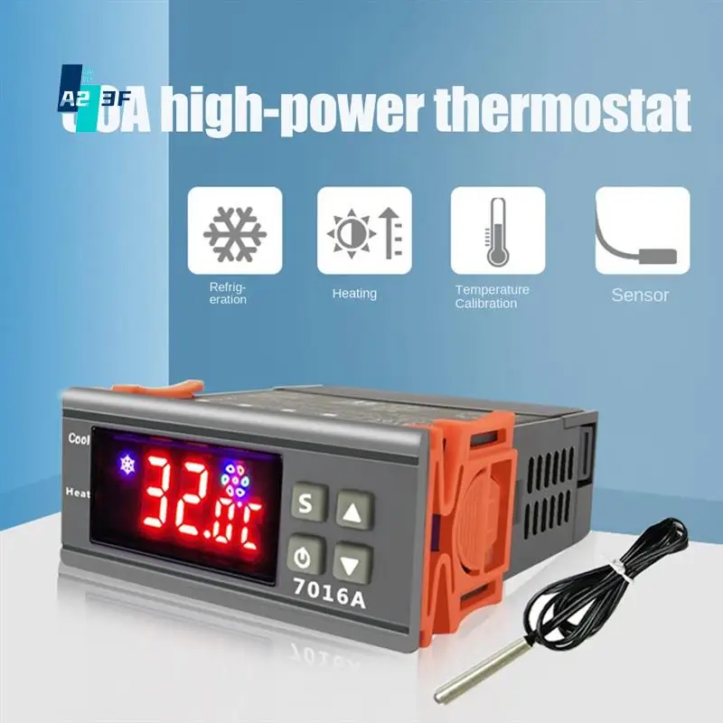 

A23F-7016A Цифровой регулятор температуры 220 В 30 А с мощным термостатом контроля температуры, датчик нагрева и охлаждения NTC