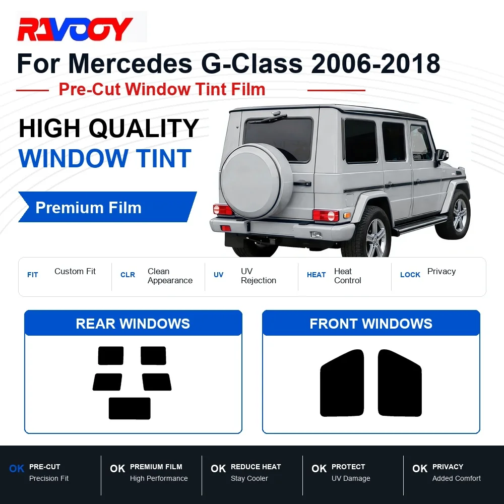 RAVOOY Precut Window Tint, Reusable Removable EPU Film, Custom Fit for Mercedes S Class 65 AMG 2006-2019, UV Heat Protection