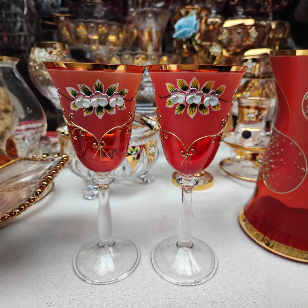 Red collection wine set, enamel flower creative wine set