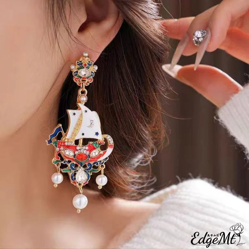 Oriental Artistic Conception On Ears | Geometric Sailing Boat Earrings, Essential Accessory For Ethnic Style Girls
