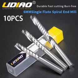 LIDIAO 10PC 6mm Shank Milling Cutter Single Flute Spiral End Mill CNC Engraving Router Bit Woodworking Tool
