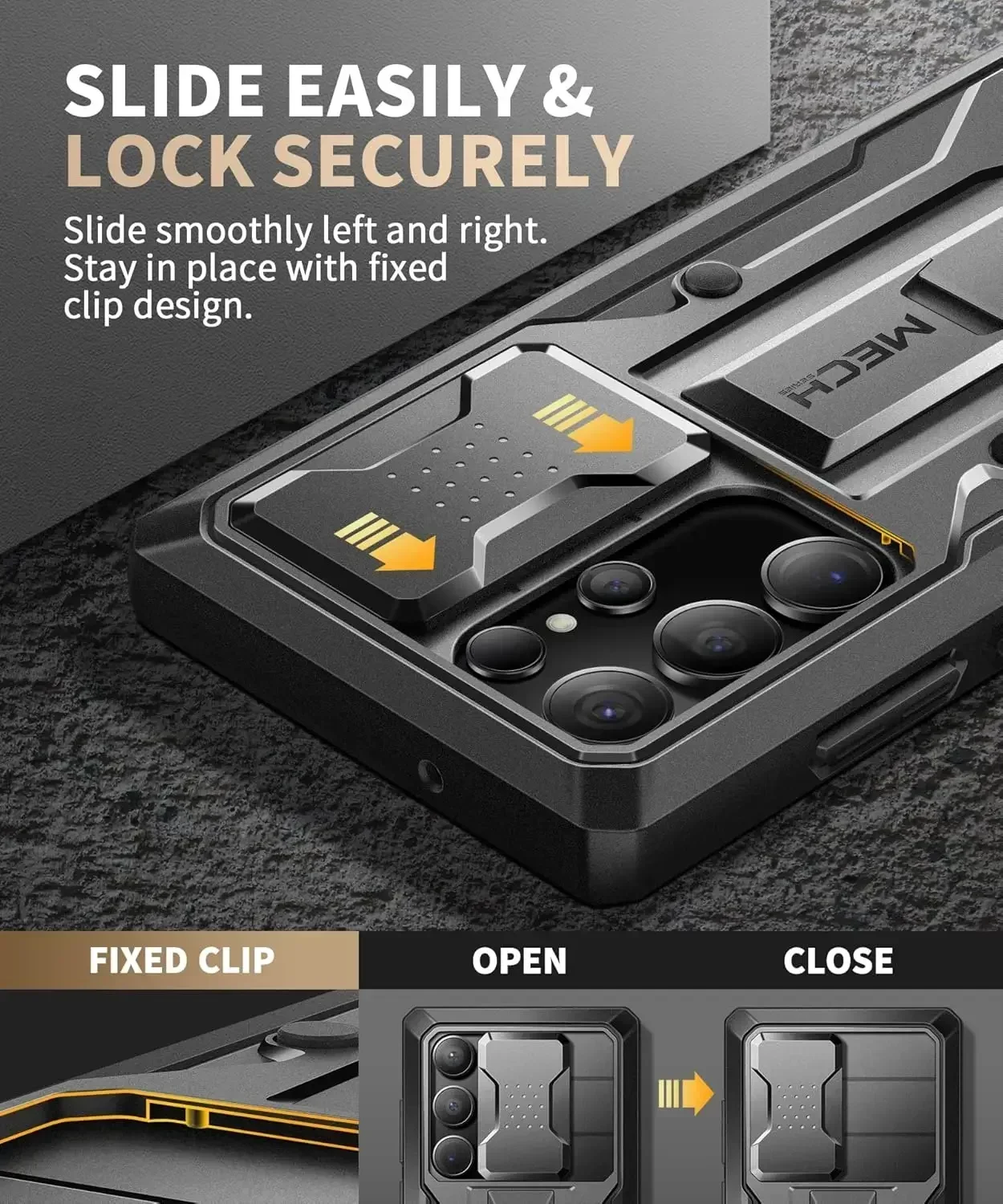 TONGATE for Samsung Galaxy S23 Ultra Case Slide Camera Protection Built-in Folding Stand 360°Rotatable Belt Clip PC Phone Case