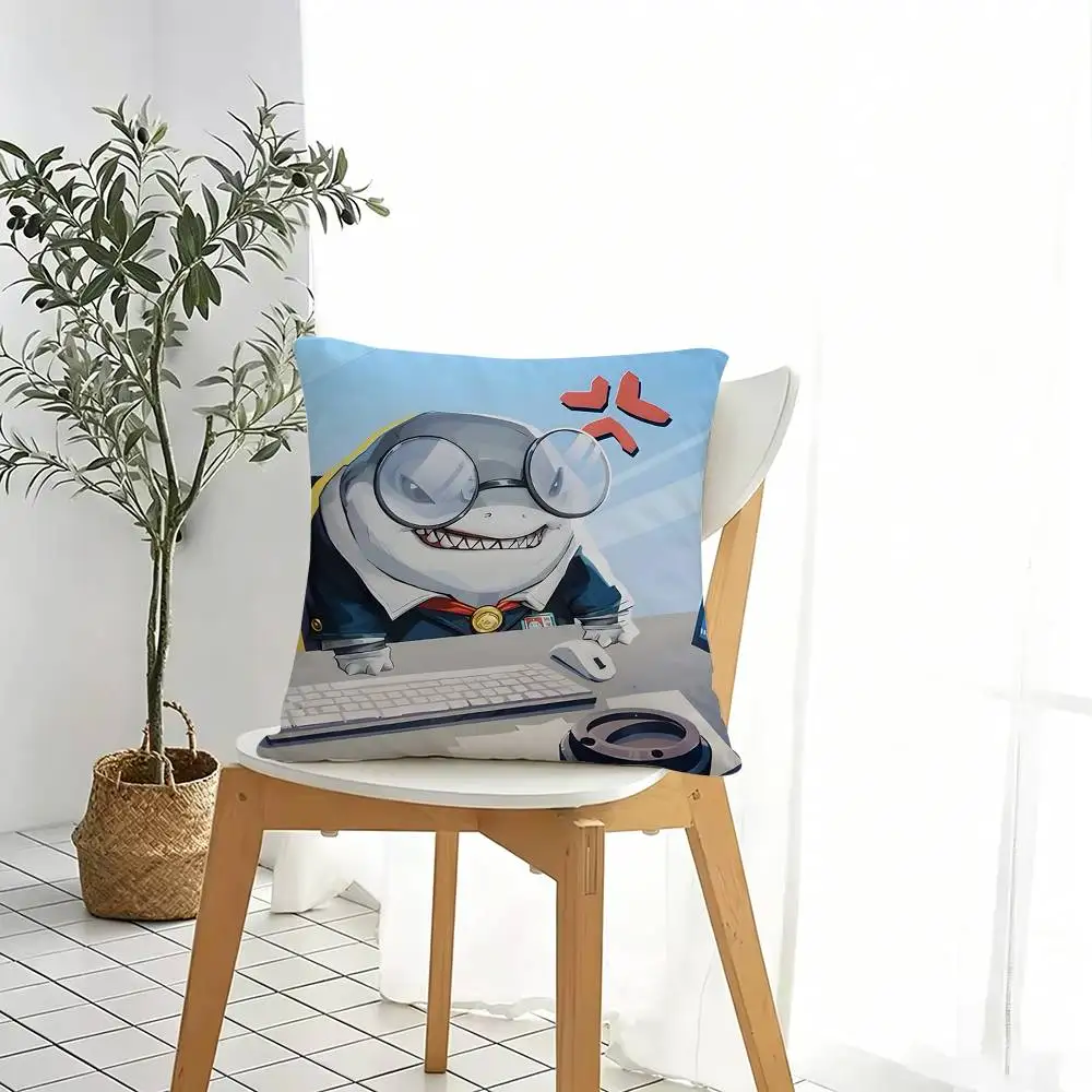 Cute Jeff The Land S-Shark  Square Double-Sided printed Pillow Case Bedroom Bedside Pillow Sofa Cushion Cover Gift