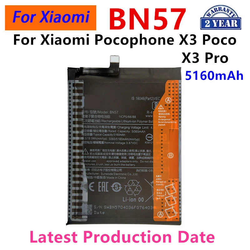 100% Orginal BN57 5060mAh Battery  For Xiaomi Pocophone X3 Poco /X3 Pro  Phone Replacement Batteries
