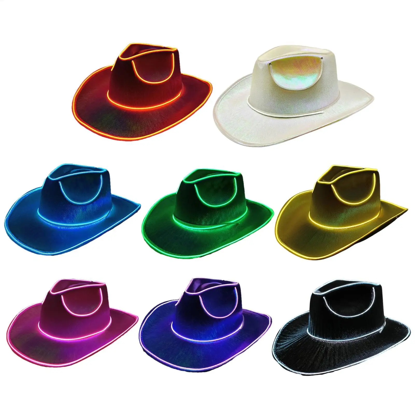 Bachelorette Party Glowing Supplies Luminous Bride Cowgirl Hat LED Pearlescent Cowboy Caps Fashion Neon Light Hat For Party view 5