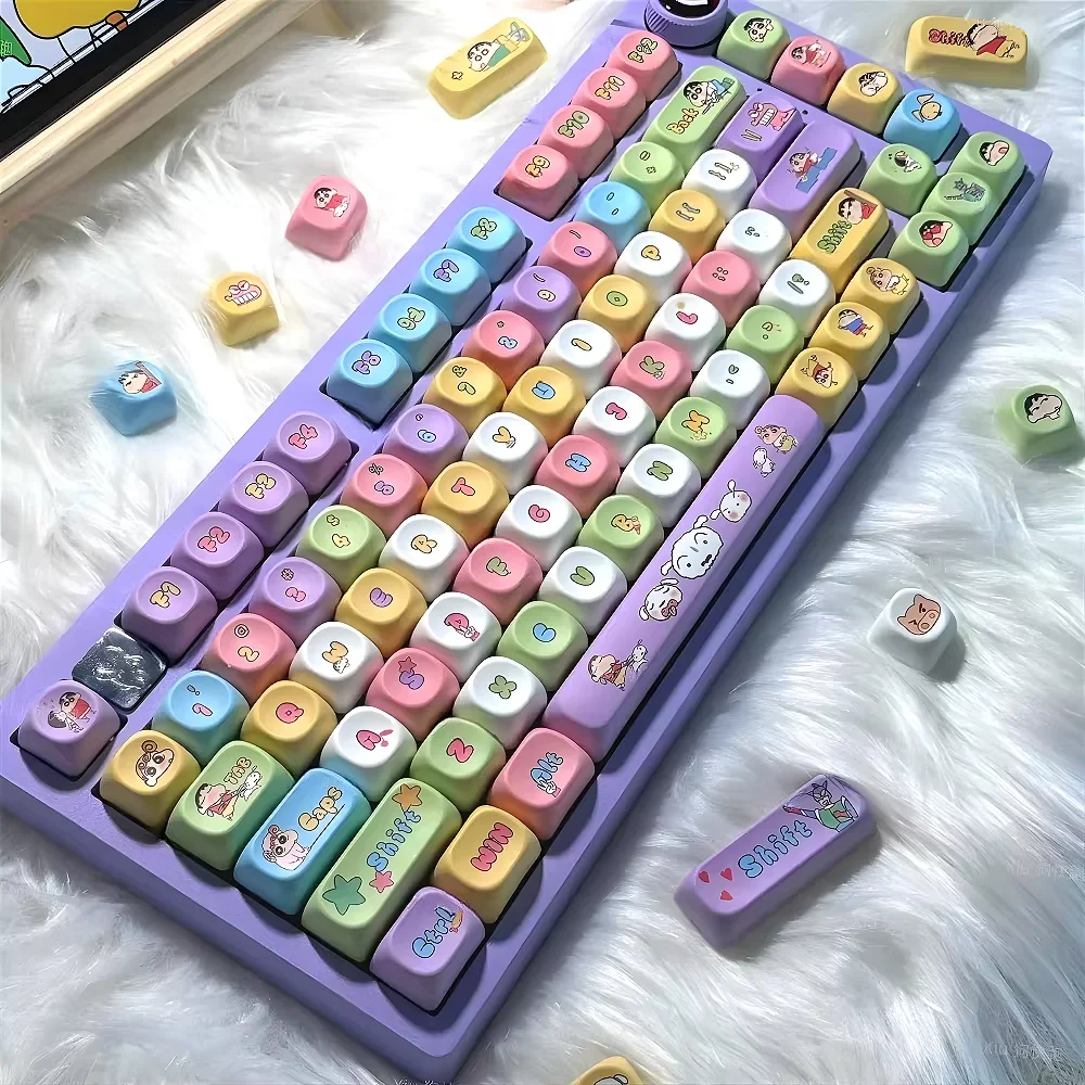 GEFENSI Colorful Cute Crayon MOA Keycap Set PBT 135 Keys Cartoon For MX Switch 60/84/90/104/108 Layout Mechanical Keyboards