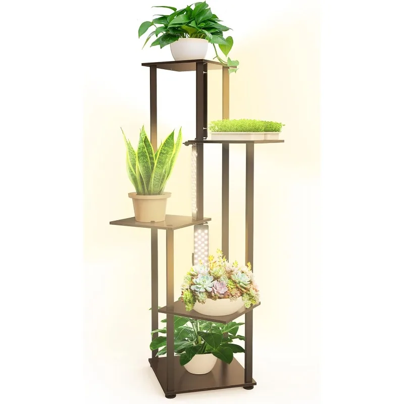 Barrina Plant Stand with Grow Lights Full Spectrum,5 Tier Potted Corner Plant Shelf with Grow Lights Panel,Dimmable 24W (3 x 8W)