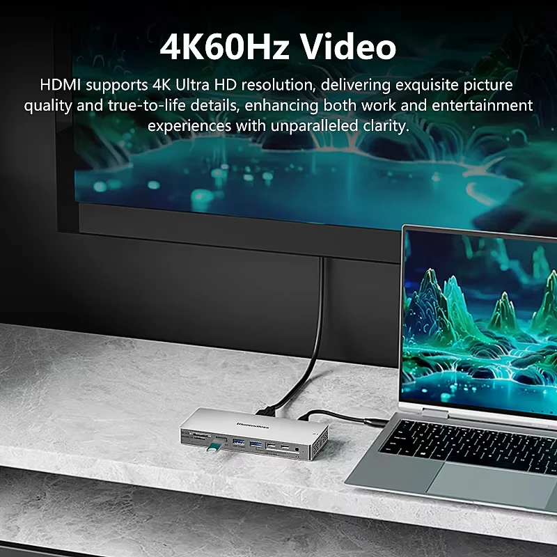 Hub USB Tipe C 14 In 1 dengan Adaptor RJ45 LAN HDTV 4K 60Hz 10Gbps USB 3.2 Hub Pembaca SD/TF 3.5Mm Audio PD100W