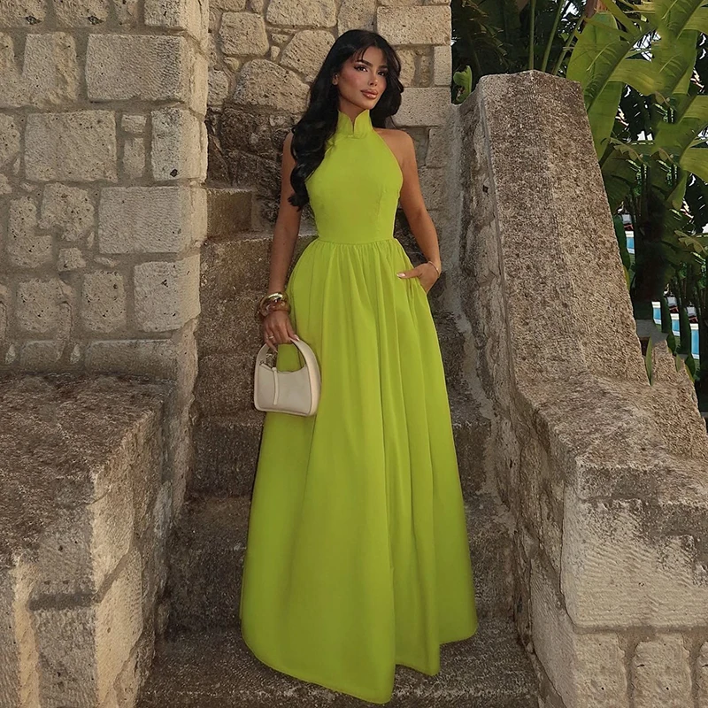 

Thinyfull Women A-Line Prom Evening Dresses Halter Backless Sleeveless Party Dress Floor Length Cocktail Prom Gowns Customized