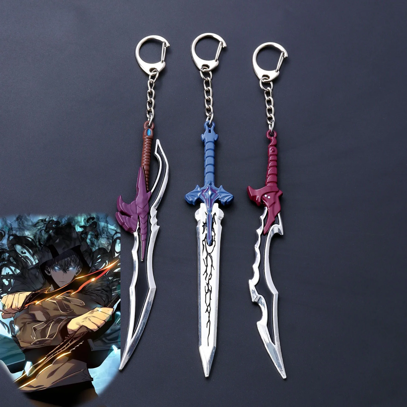 Anime Solo Leveling Cheng Xiaoyu Knight Weapon Keychain Men High School Student Bag Pendant Fans Cosplay Props Birthday Gift