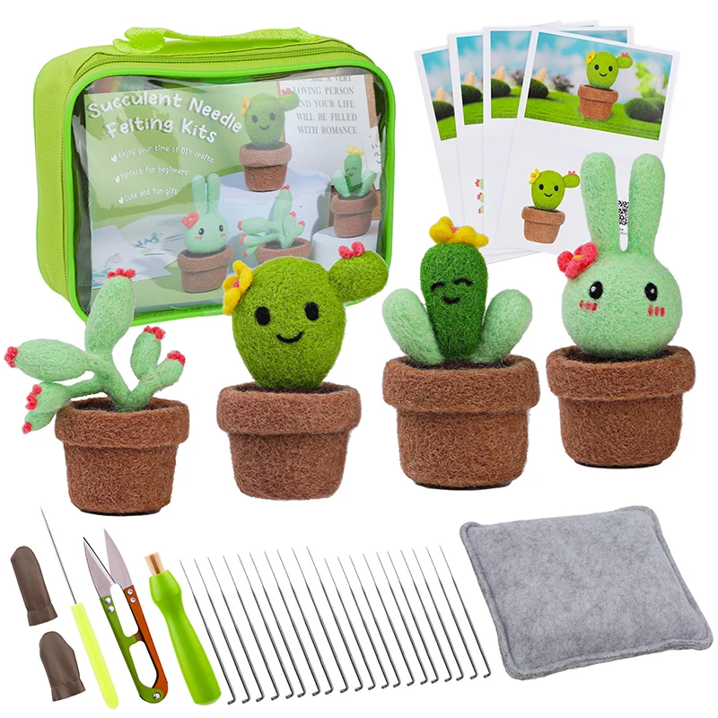 Cute Cactus Combination Wool Felt Material Set Plant Needle Needled Felt Non Finished DIY Handmade Wool Felt Process Kit