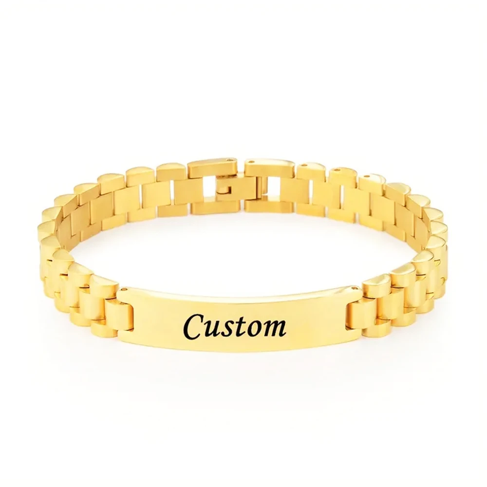12mm Custom Text Name Men Stainless Steel Bracelet Watch Band Personalized Engrave Logo ID Bracelets for Women Gift Jewelry