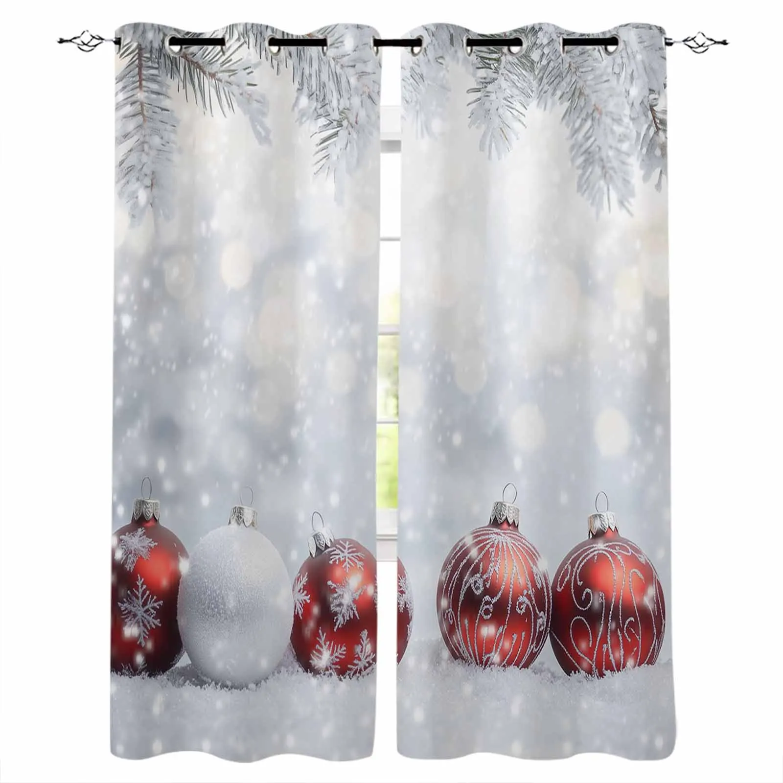 Christmas Snowball Curtains For Kitchen Bedroom Window Treatment Curtains For Living Room Home Decor